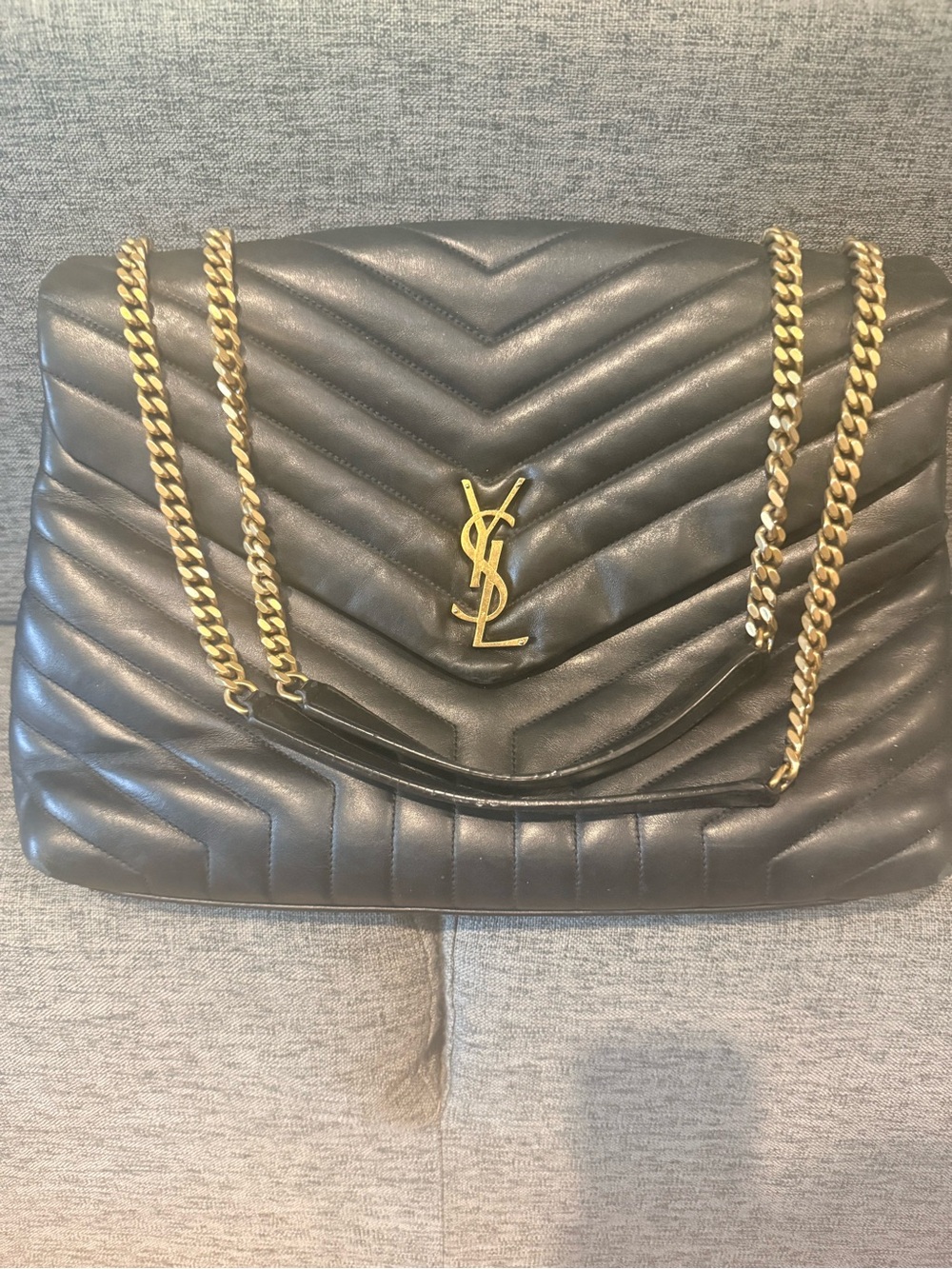 Saint Laurent Black Chevron Quilted Shoulder Bag with Gold Hardware